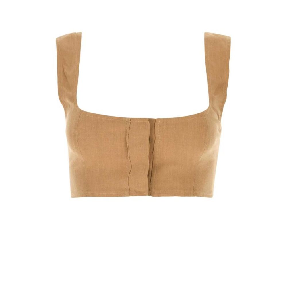Le Kasha Women Camel Linen Jirja Crop-Top